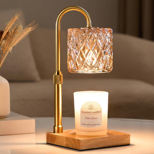 Candle Warmer Lamp with Timer -Dimmable Adjustable Height Wax Melt Warmer for Jar Candles,Vintage Home Decor with Elegant Amber Glass,Birthday Gifts for Women, Mom, Friend and Sister