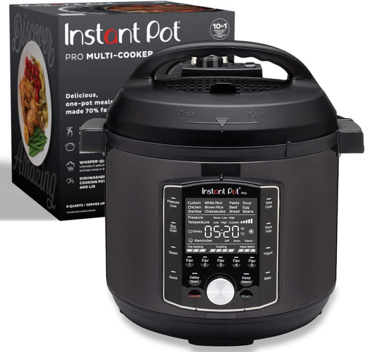 Pro 10-In-1 Pressure Cooker, Slow Cooker, Rice/Grain Cooker, Steamer, Sauté, Sous Vide, Yogurt Maker, Sterilizer, and Warmer, Includes App with over 800 Recipes, Black, 6 Quart