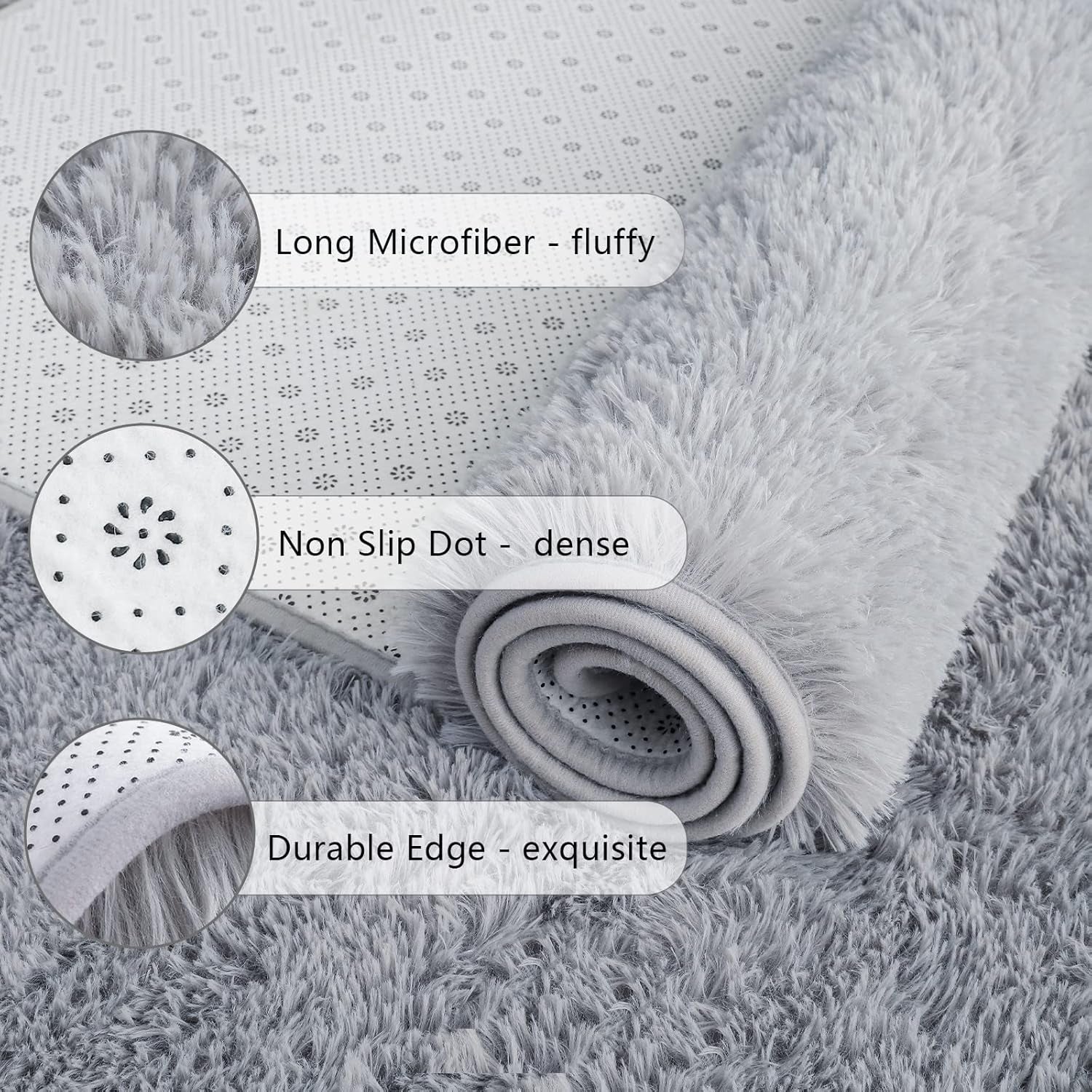 Soft Runner Rugs for Bedroom Living Room Plush Fluffy Rug 2X6 Feet, Shag Furry Area Rug Carpet Non Shedding for Nursery Children Kids Girls Room Home Decorative, Grey