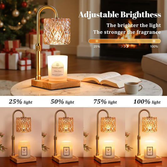 Candle Warmer Lamp with Timer -Dimmable Adjustable Height Wax Melt Warmer for Jar Candles,Vintage Home Decor with Elegant Amber Glass,Birthday Gifts for Women, Mom, Friend and Sister