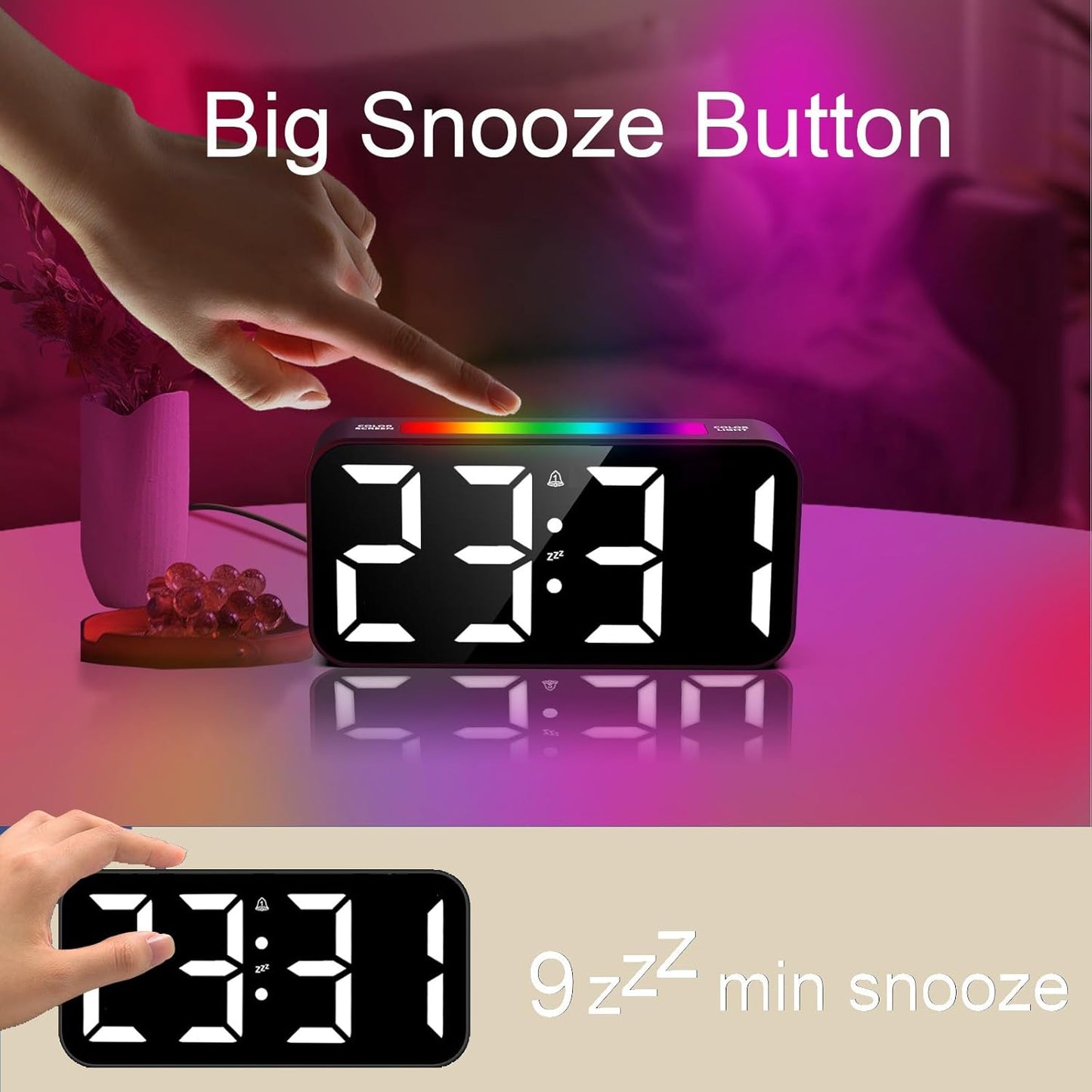 Loud Alarm Clocks for Bedrooms Heavy Sleepers, Plug-In Digital Bedside Clock with Night Light, Large Display, Dual Alarm, Snooze, Dimmable for Kids Teens Boys Girls