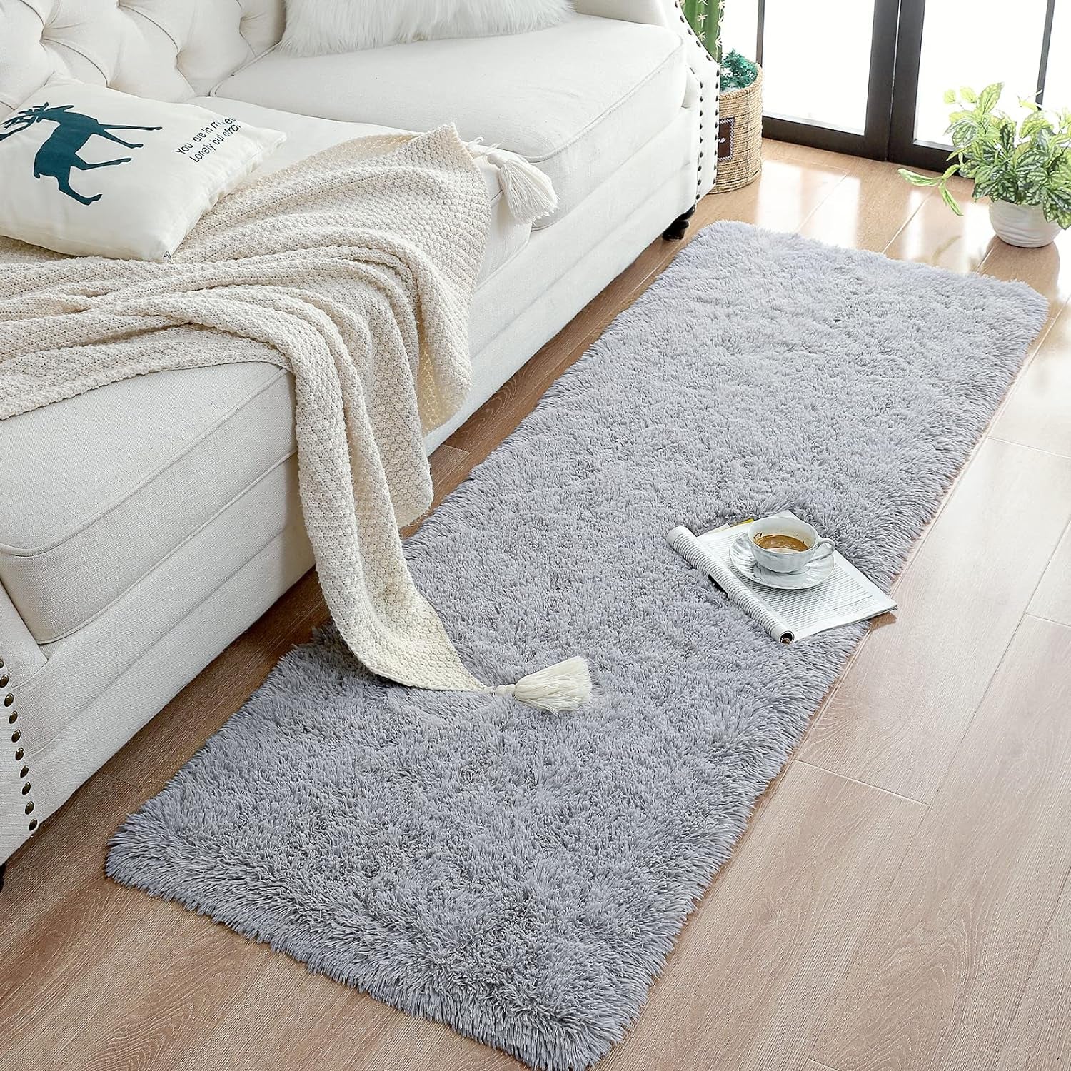 Soft Runner Rugs for Bedroom Living Room Plush Fluffy Rug 2X6 Feet, Shag Furry Area Rug Carpet Non Shedding for Nursery Children Kids Girls Room Home Decorative, Grey