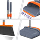 Upgrade Broom and Dustpan Set, Self-Cleaning with Dustpan Teeth, Indoor&Outdoor Sweeping, Ideal for Dog Cat Pets Home Use, Stand up Broom and Dustpan (Gray&Orange)
