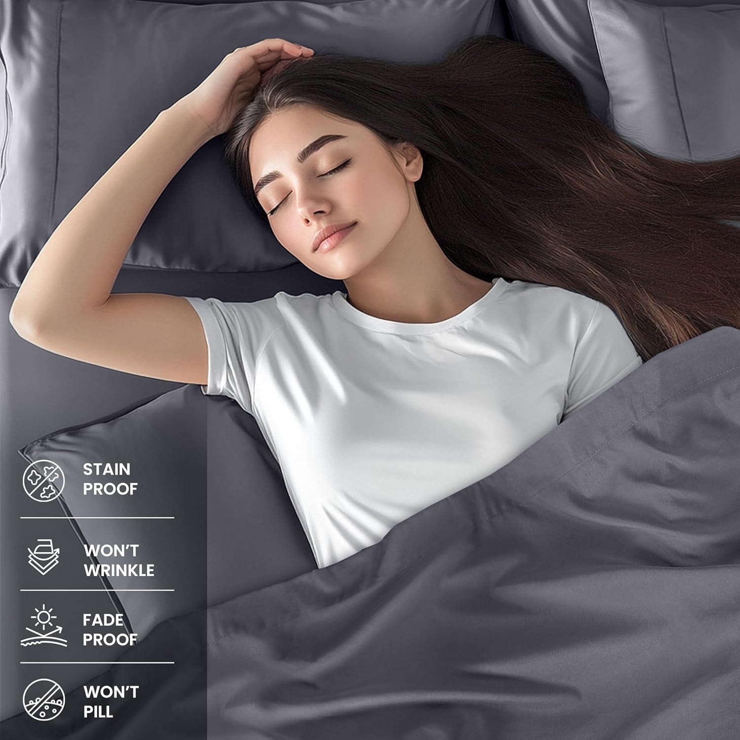 Queen Sheet Set – 4 Piece Bed Sheets for Queen Size Bed, Soft and Breathable Microfiber, Includes 1 Fitted Sheet, 1 Flat Sheet and 2 Pillowcases (Grey)