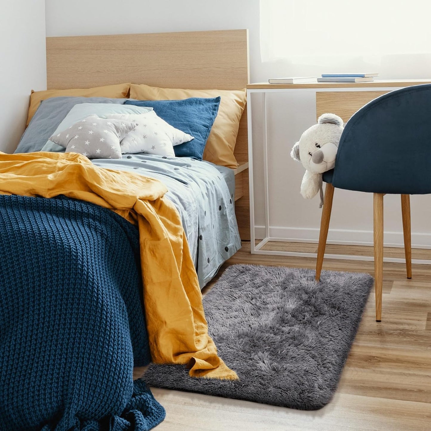 Small Rug Upgrade Non Slip Throw Bedside Area Rugs, Fluffy Soft Grey Mini Bedroom Carpet, Affordable Door Entryway Indoor inside Front Entrance Dog 2X3 Mat, Home Decor Aesthetic, Nursery