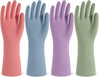 Rubber Cleaning Gloves for Dishwashing, 4 Pairs Reusable Kitchen Gloves for Washing Dishes and Household Cleaning, Colorful Dish Gloves with Flocked Lining and Non-Slip Grip, Pefect for Woman Men - L