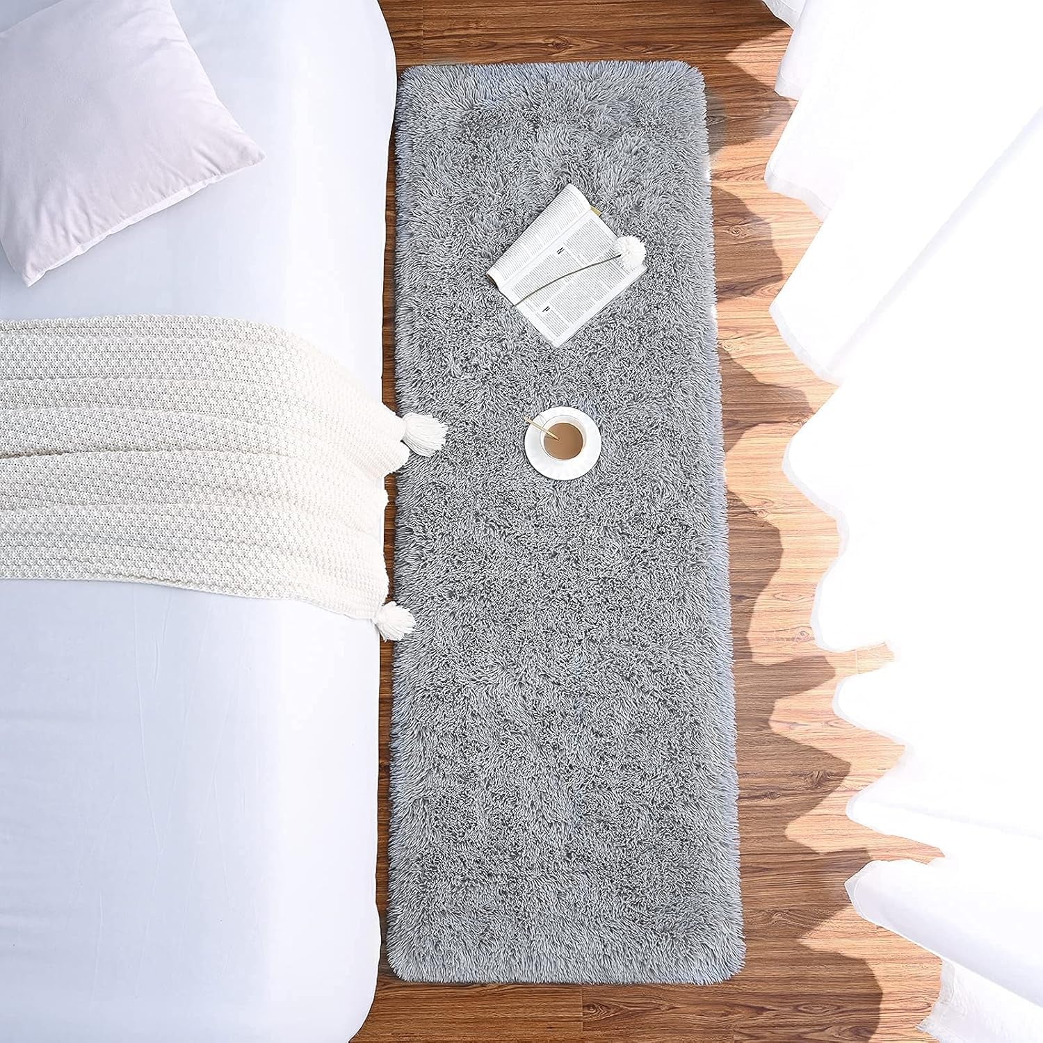 Soft Runner Rugs for Bedroom Living Room Plush Fluffy Rug 2X6 Feet, Shag Furry Area Rug Carpet Non Shedding for Nursery Children Kids Girls Room Home Decorative, Grey