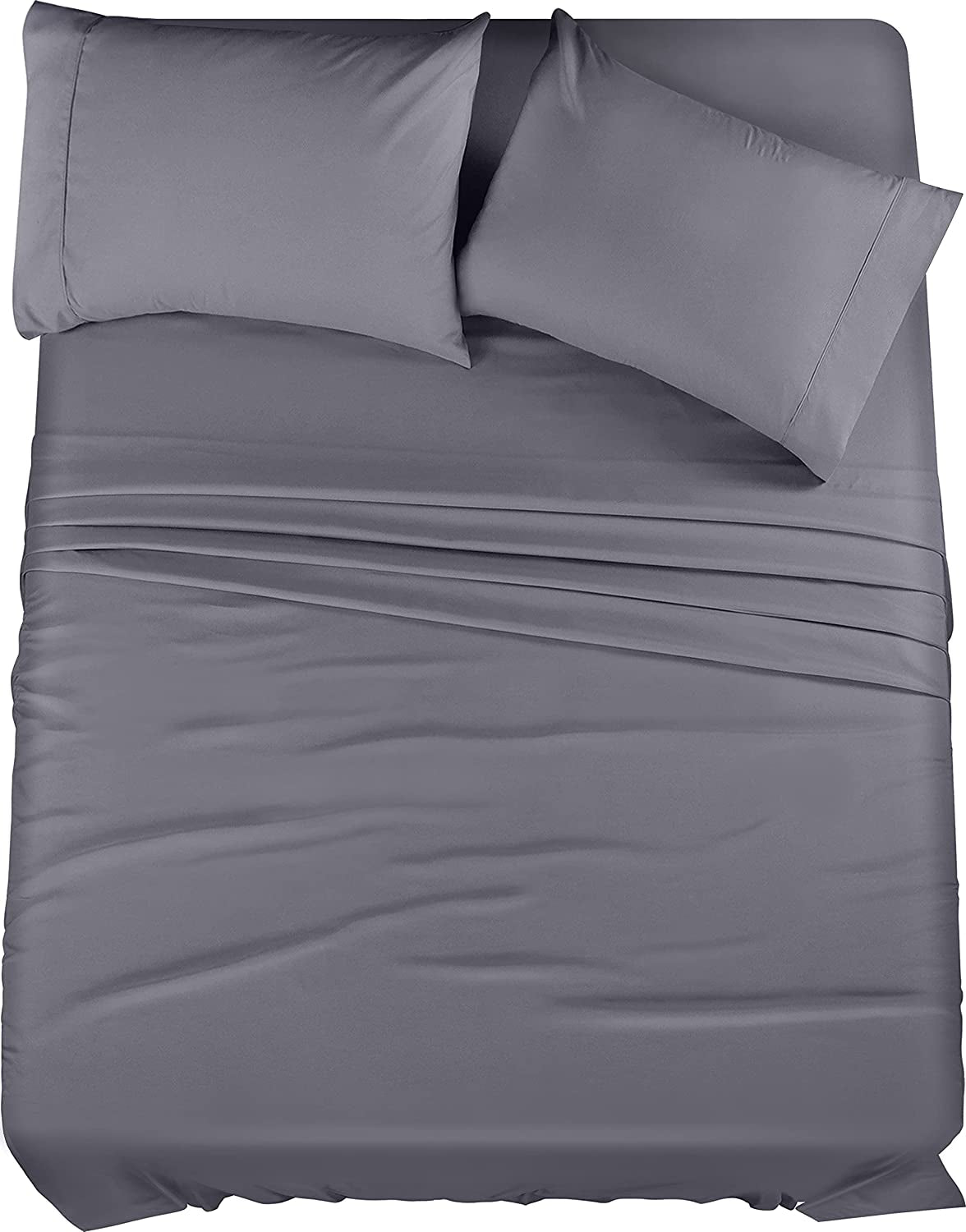 Queen Sheet Set – 4 Piece Bed Sheets for Queen Size Bed, Soft and Breathable Microfiber, Includes 1 Fitted Sheet, 1 Flat Sheet and 2 Pillowcases (Grey)