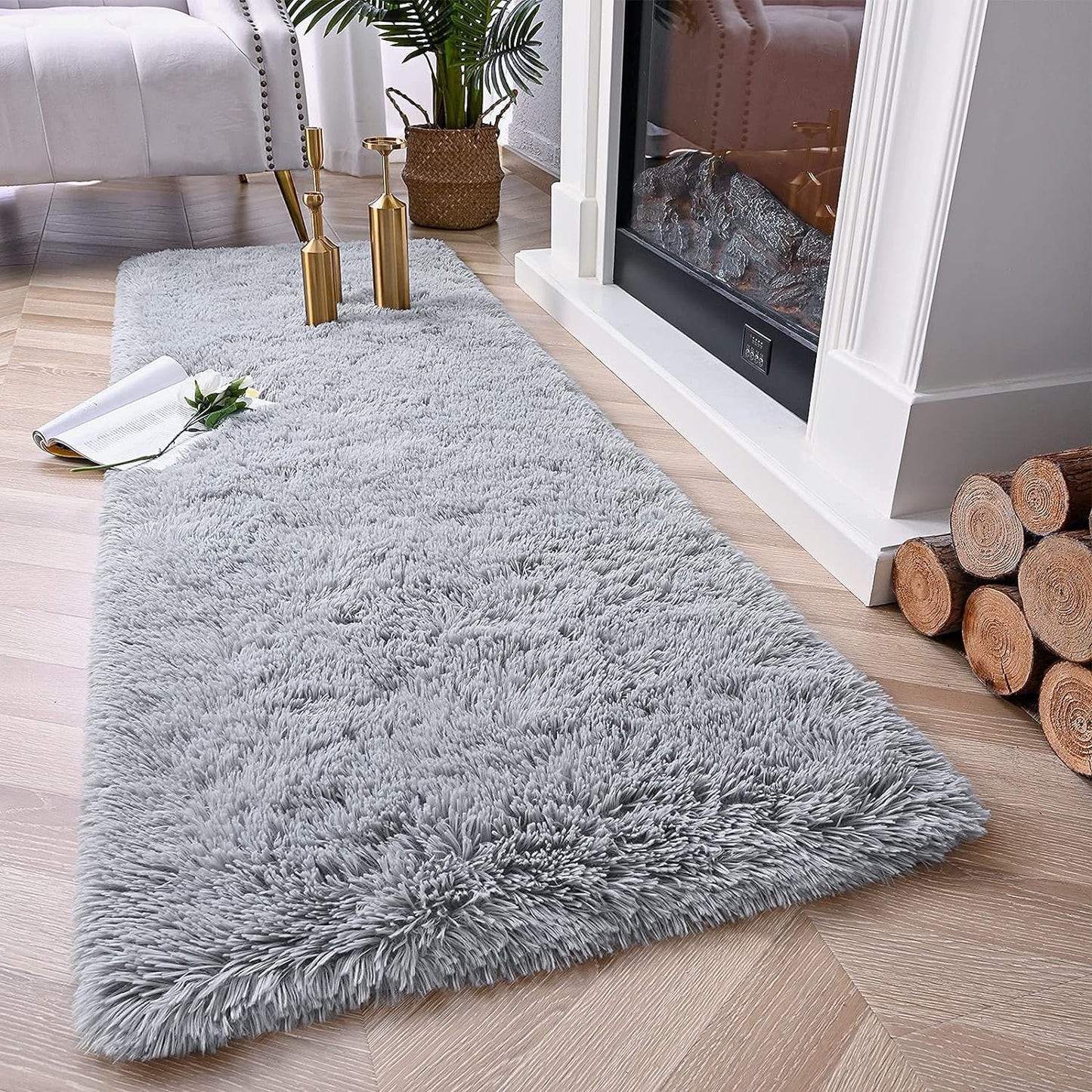 Soft Runner Rugs for Bedroom Living Room Plush Fluffy Rug 2X6 Feet, Shag Furry Area Rug Carpet Non Shedding for Nursery Children Kids Girls Room Home Decorative, Grey