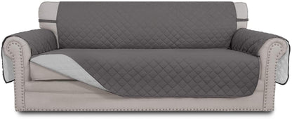 Reversible Couch Cover for 3 Cushion Couch Sofa Cover for Dogs Water Resistant Furniture Protector Cover with Foam Sticks Elastic Straps for Pet Cat (Sofa, Gray/Light Gray)