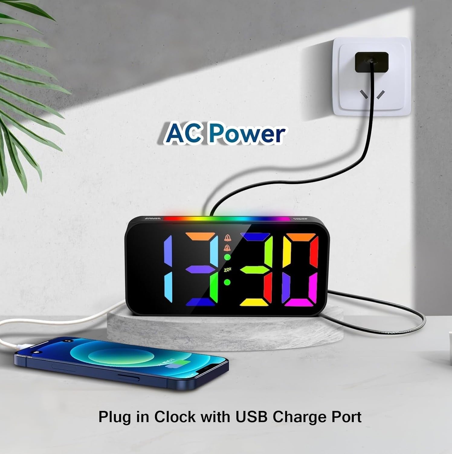Loud Alarm Clocks for Bedrooms Heavy Sleepers, Plug-In Digital Bedside Clock with Night Light, Large Display, Dual Alarm, Snooze, Dimmable for Kids Teens Boys Girls