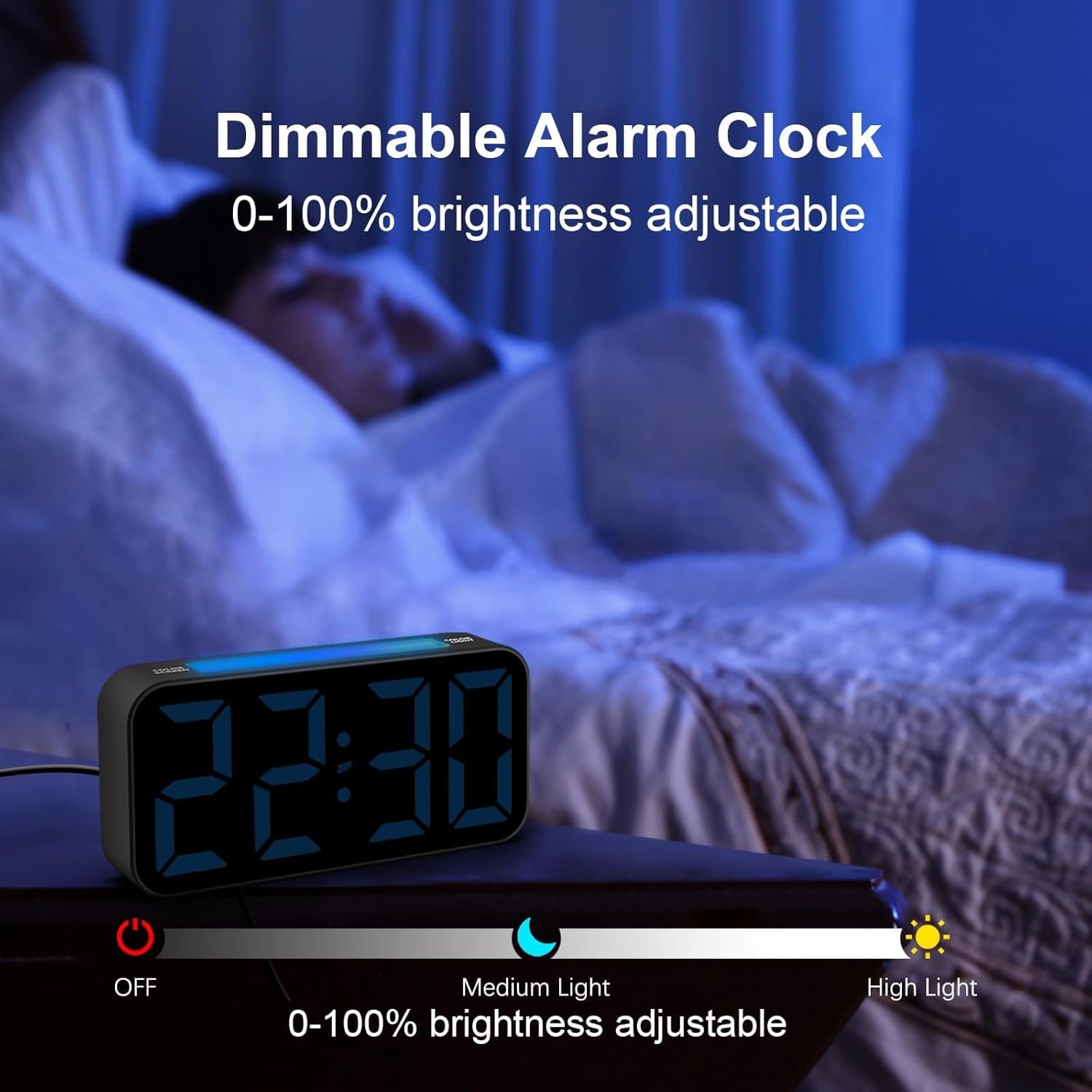 Loud Alarm Clocks for Bedrooms Heavy Sleepers, Plug-In Digital Bedside Clock with Night Light, Large Display, Dual Alarm, Snooze, Dimmable for Kids Teens Boys Girls