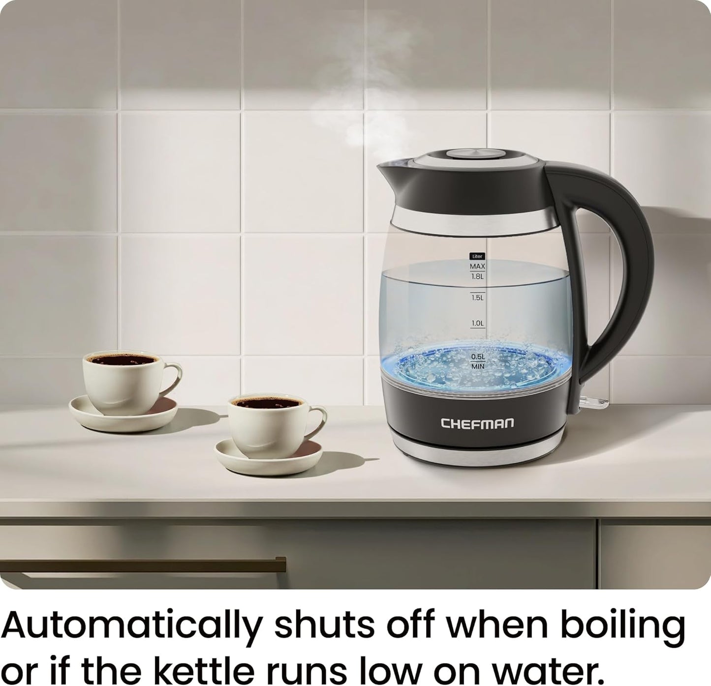 Electric Kettle, 1.8L 1500W, Hot Water Boiler, Removable Lid for Easy Cleaning, Auto Shut Off, Boil-Dry Protection, Stainless Steel Filter, BPA Free, Borosilicate Glass Electric Tea Kettle