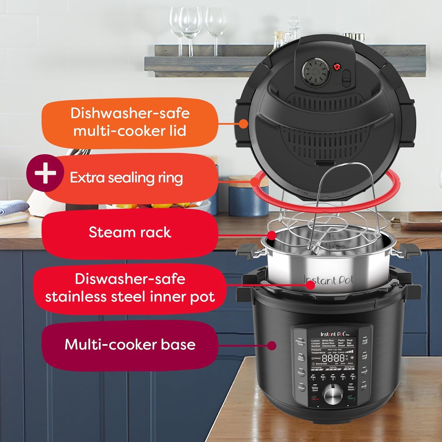 Pro 10-In-1 Pressure Cooker, Slow Cooker, Rice/Grain Cooker, Steamer, Sauté, Sous Vide, Yogurt Maker, Sterilizer, and Warmer, Includes App with over 800 Recipes, Black, 6 Quart